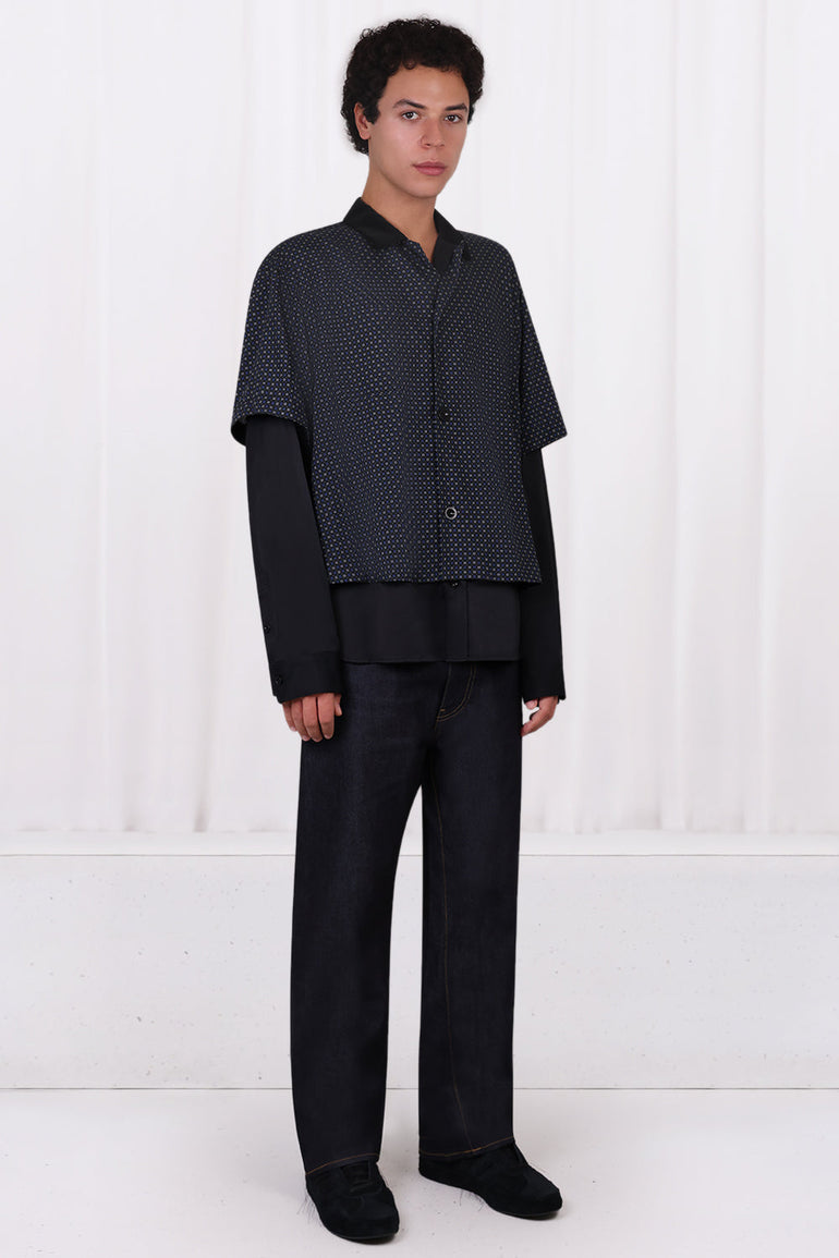 SACAI KOMON PRINT LAYERED SHIRT BLACK NEW SEASON PARLOUR X SYDNEY 