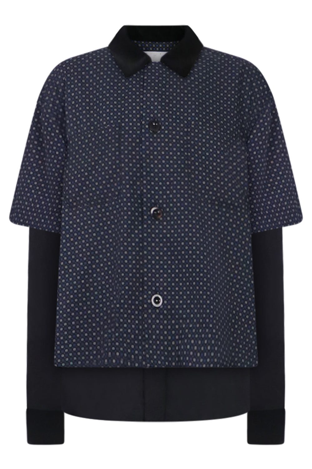 SACAI RTW KOMON PRINT LAYERED SHIRT | BLACK