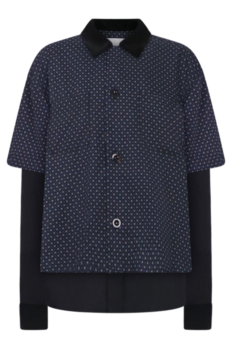 SACAI RTW KOMON PRINT LAYERED SHIRT | BLACK