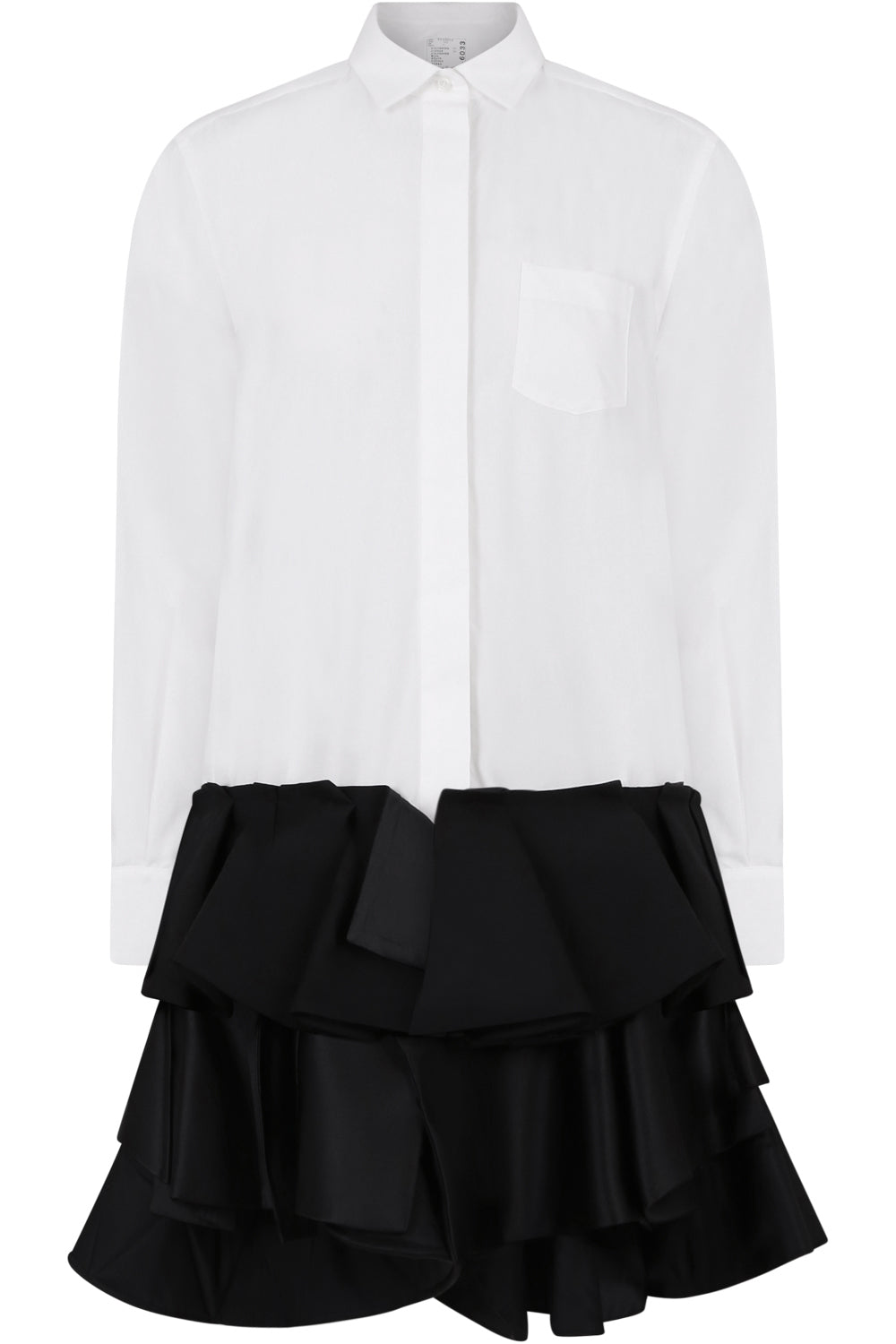 SACAI RTW L/S SHIRT DRESS WITH FRILL DETAIL WHITE/BLACK