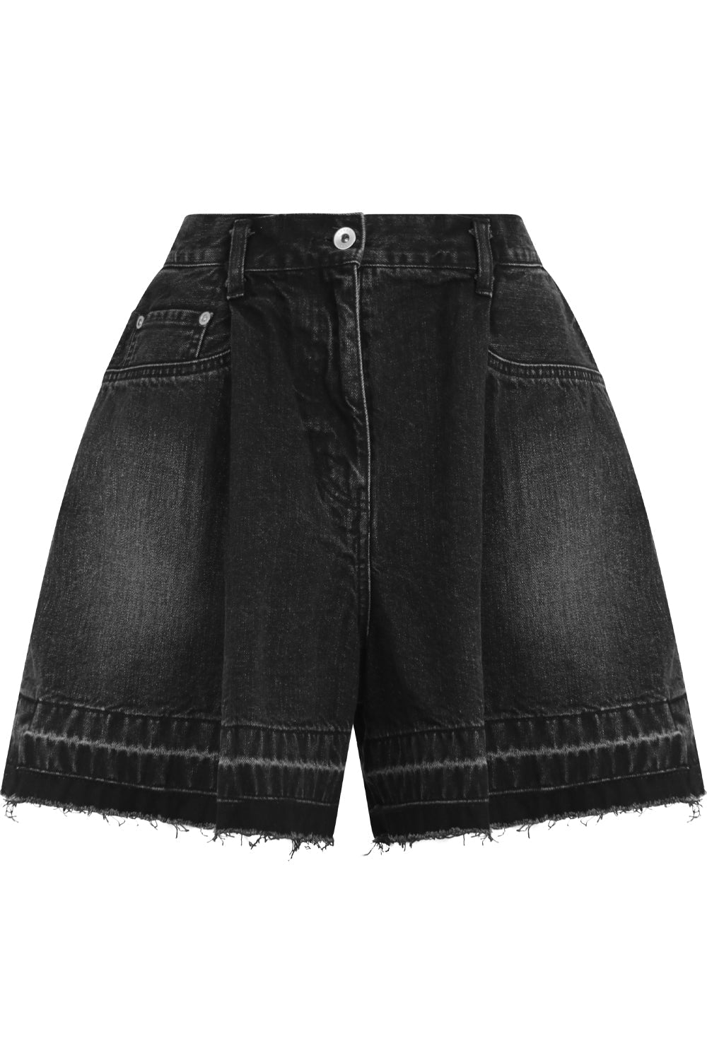SACAI RTW PLEATED DENIM SHORTS BLACK