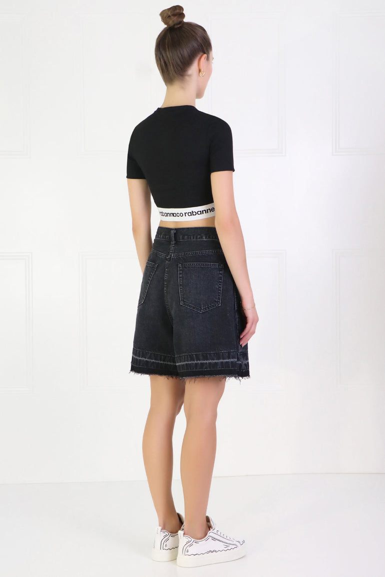 SACAI RTW PLEATED DENIM SHORTS BLACK