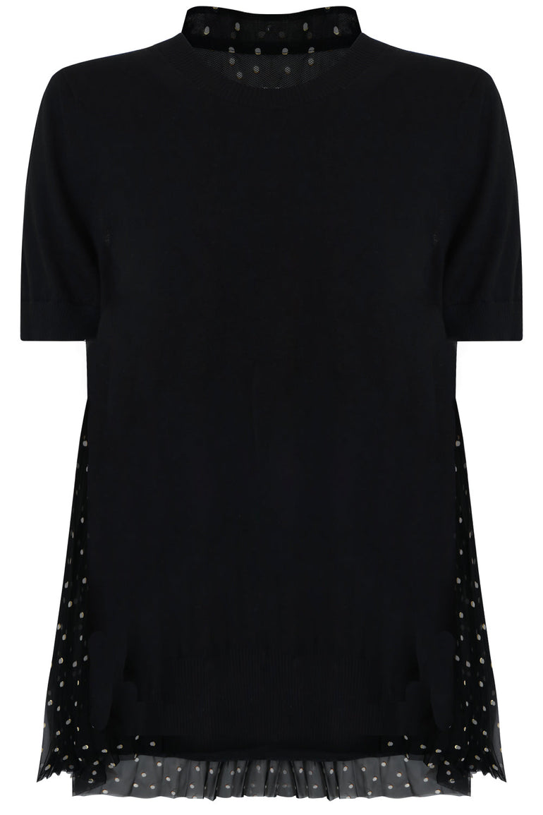 SACAI RTW POLKADOT PLEATED BACK KNIT S/S BLACK