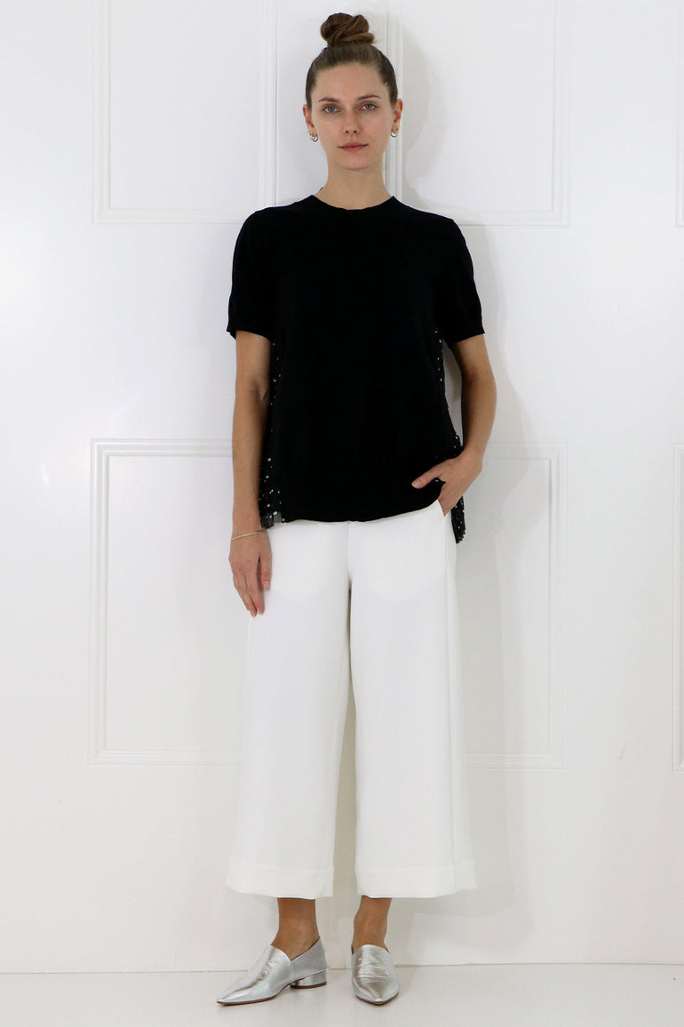 SACAI RTW POLKADOT PLEATED BACK KNIT S/S BLACK