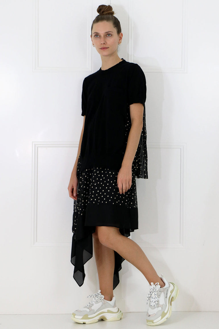 SACAI RTW POLKADOT PLEATED BACK KNIT S/S BLACK