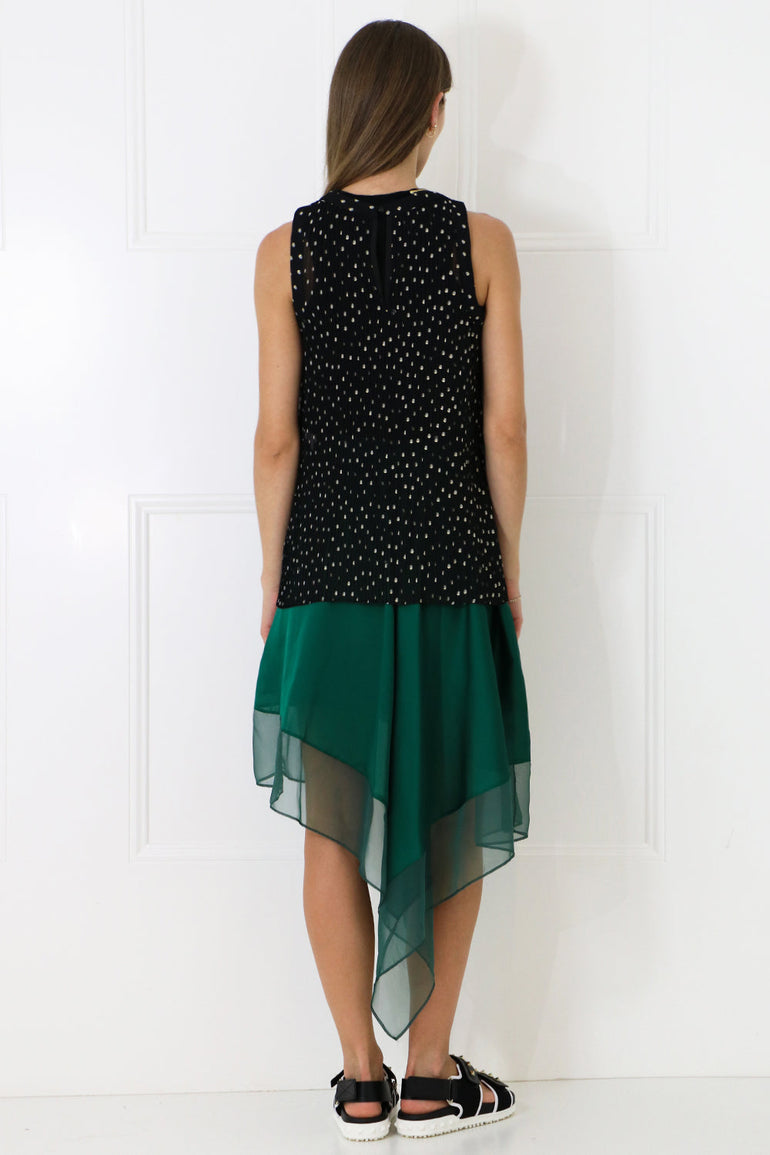 SACAI RTW POLKADOT PLEATED TANK TOP BLACK