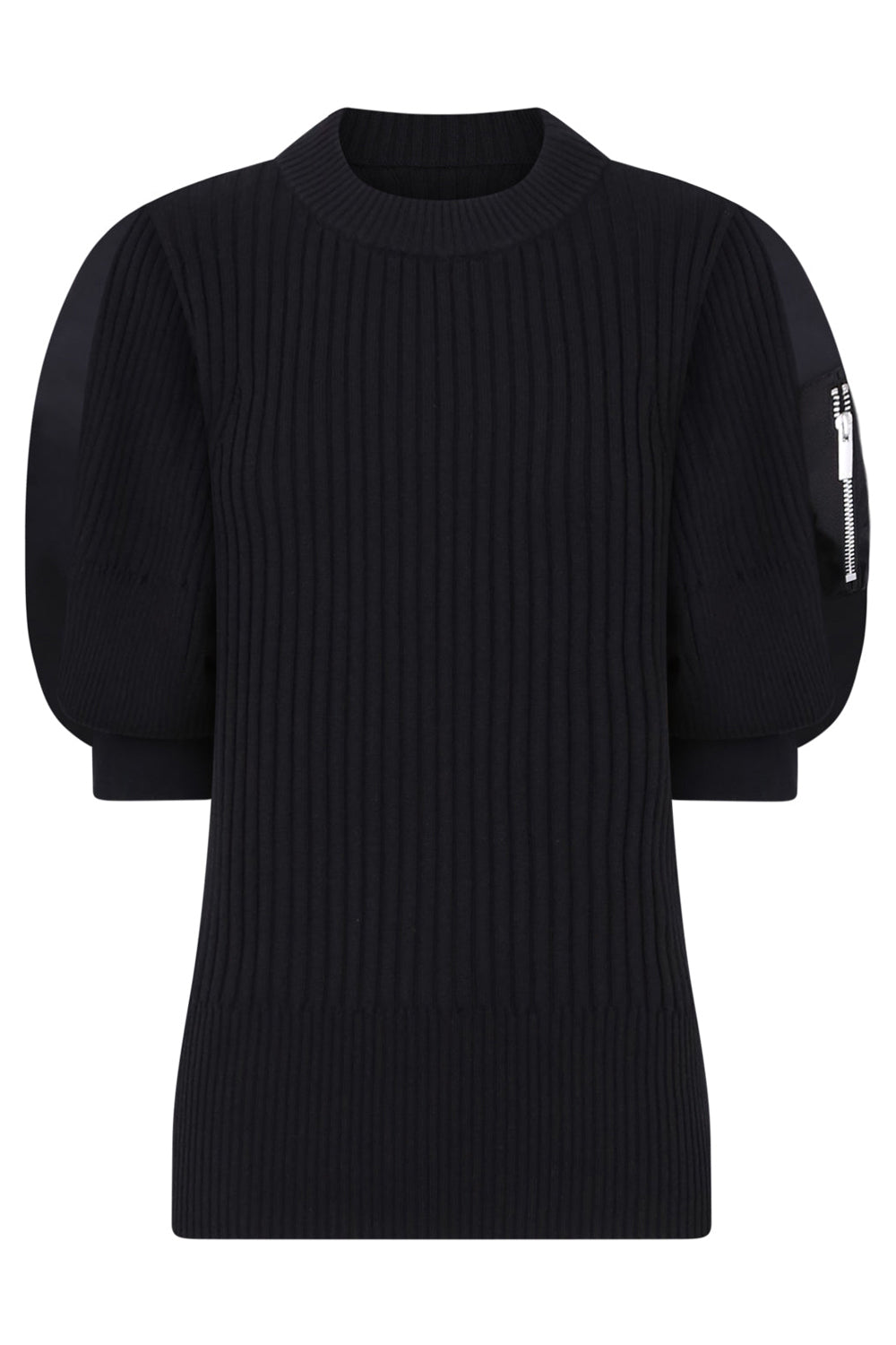 SACAI RTW S/S KNIT PULLOVER ZIP DETAIL SLEEVE BLACK