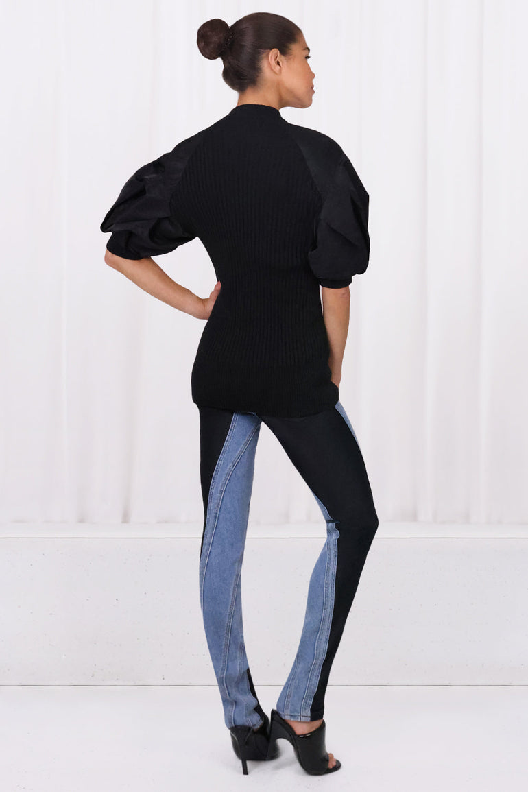 SACAI RTW S/S KNIT PULLOVER ZIP DETAIL SLEEVE BLACK
