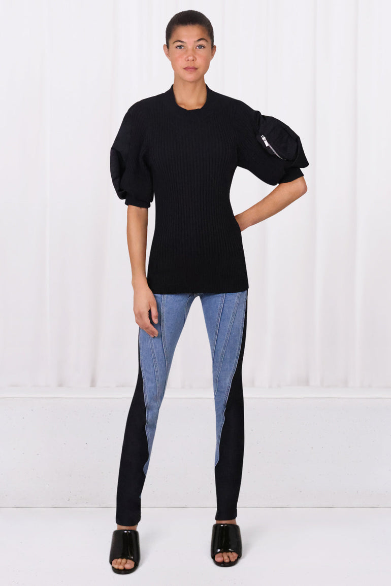 SACAI RTW S/S KNIT PULLOVER ZIP DETAIL SLEEVE BLACK