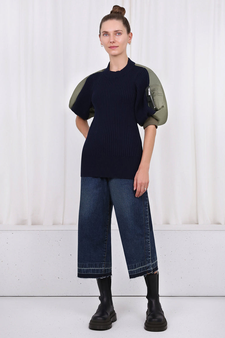 SACAI RTW S/S KNIT PULLOVER ZIP DETAIL SLEEVE NAVY