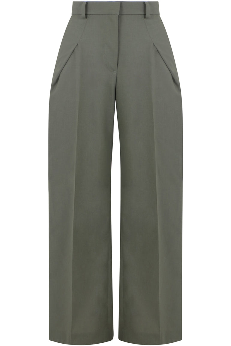 SACAI RTW SATIN PANEL TROUSERS KHAKI