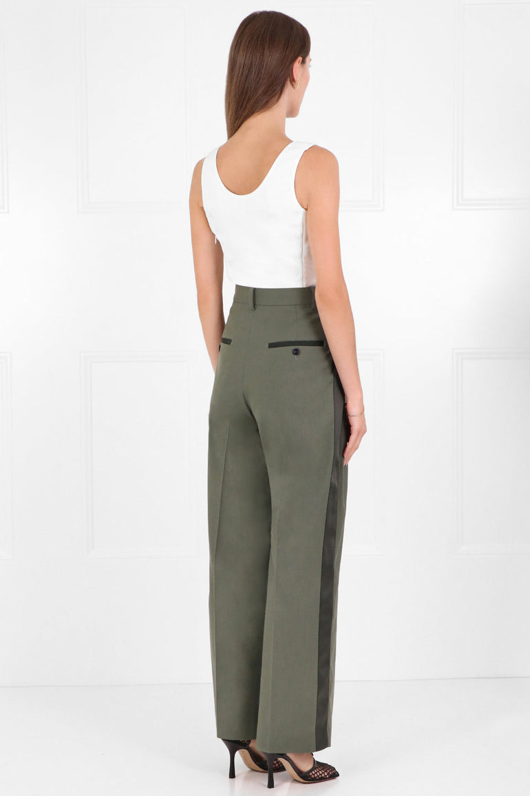 SACAI RTW SATIN PANEL TROUSERS KHAKI