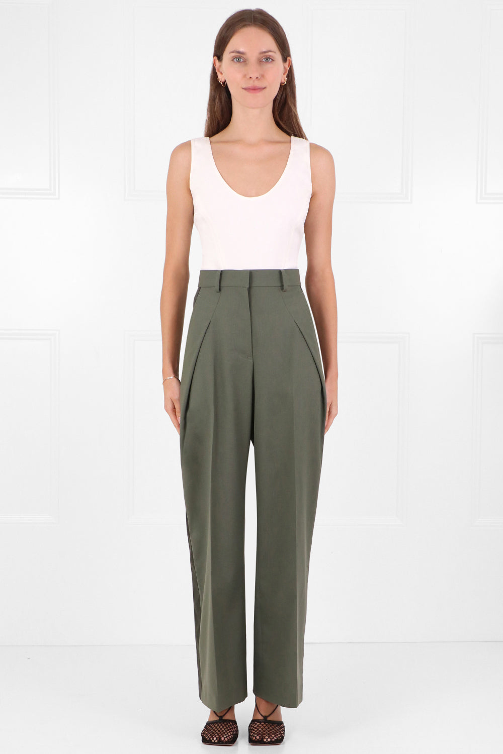 SACAI RTW SATIN PANEL TROUSERS KHAKI
