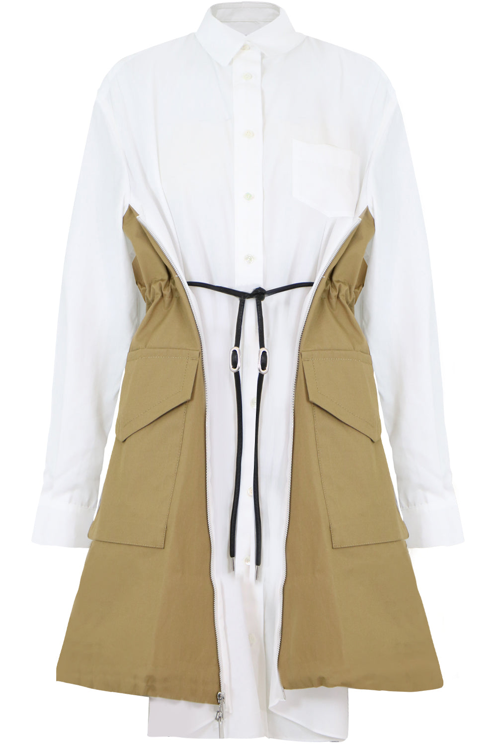 SACAI RTW SIDE ZIP POPLIN PANEL DRESS WHITE/BEIGE