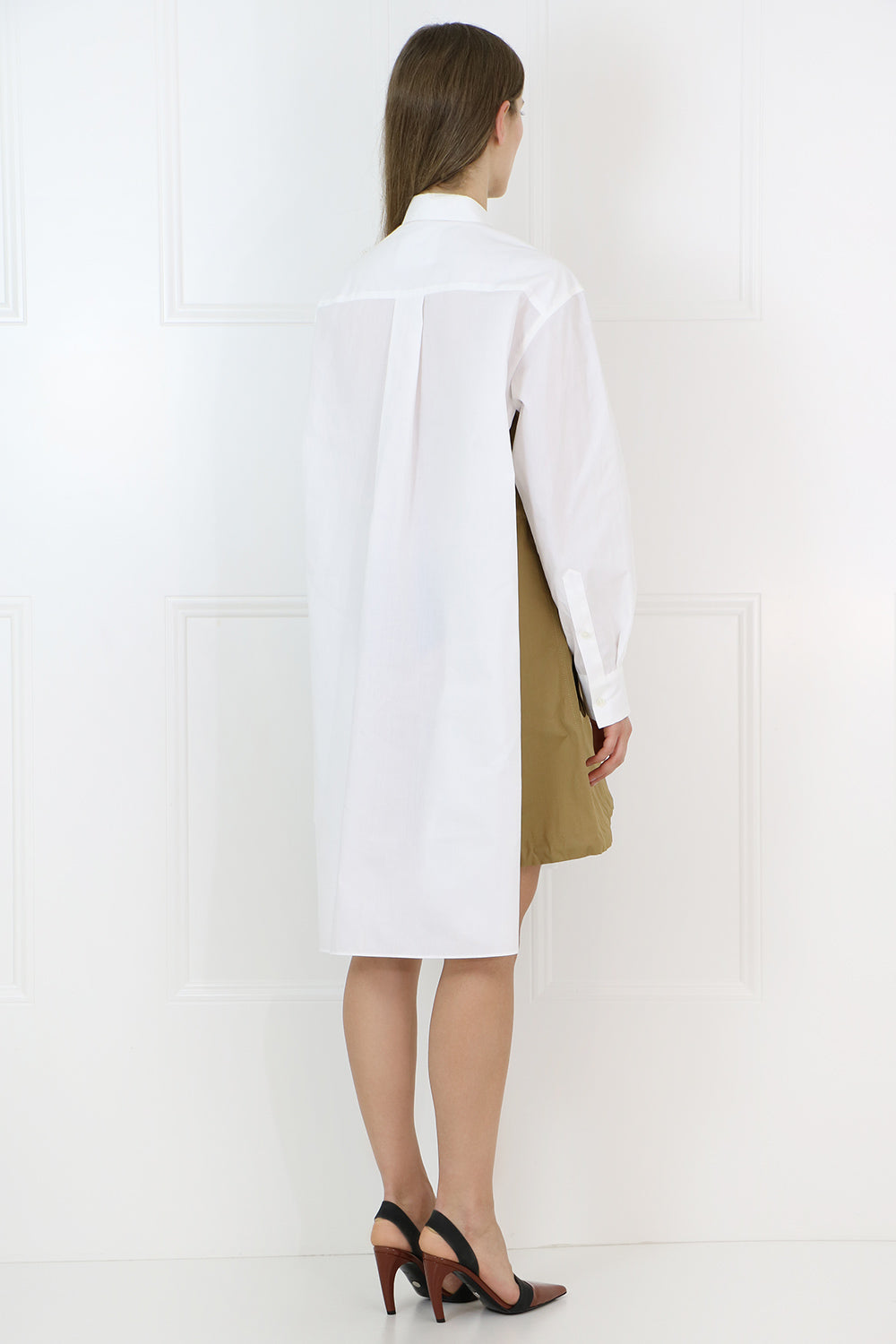 SACAI RTW SIDE ZIP POPLIN PANEL DRESS WHITE/BEIGE