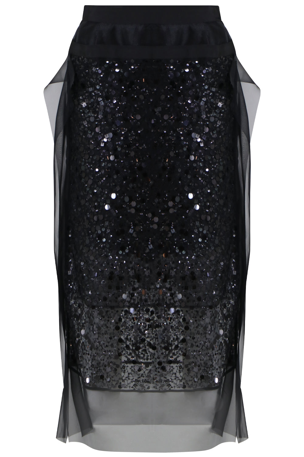 SACAI RTW SPANGLE EMBROIDERED MIDI SKIRT BLACK