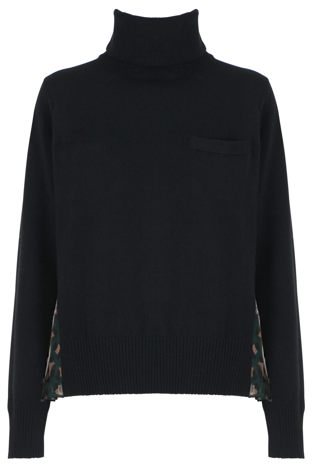 SACAI RTW TURTLENECK KNIT LEOPARD PRINT BACK GREEN