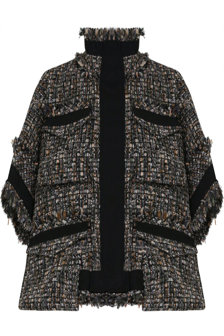 SACAI RTW TWEED OVERSIZED BLOUSE S/S KHAKI