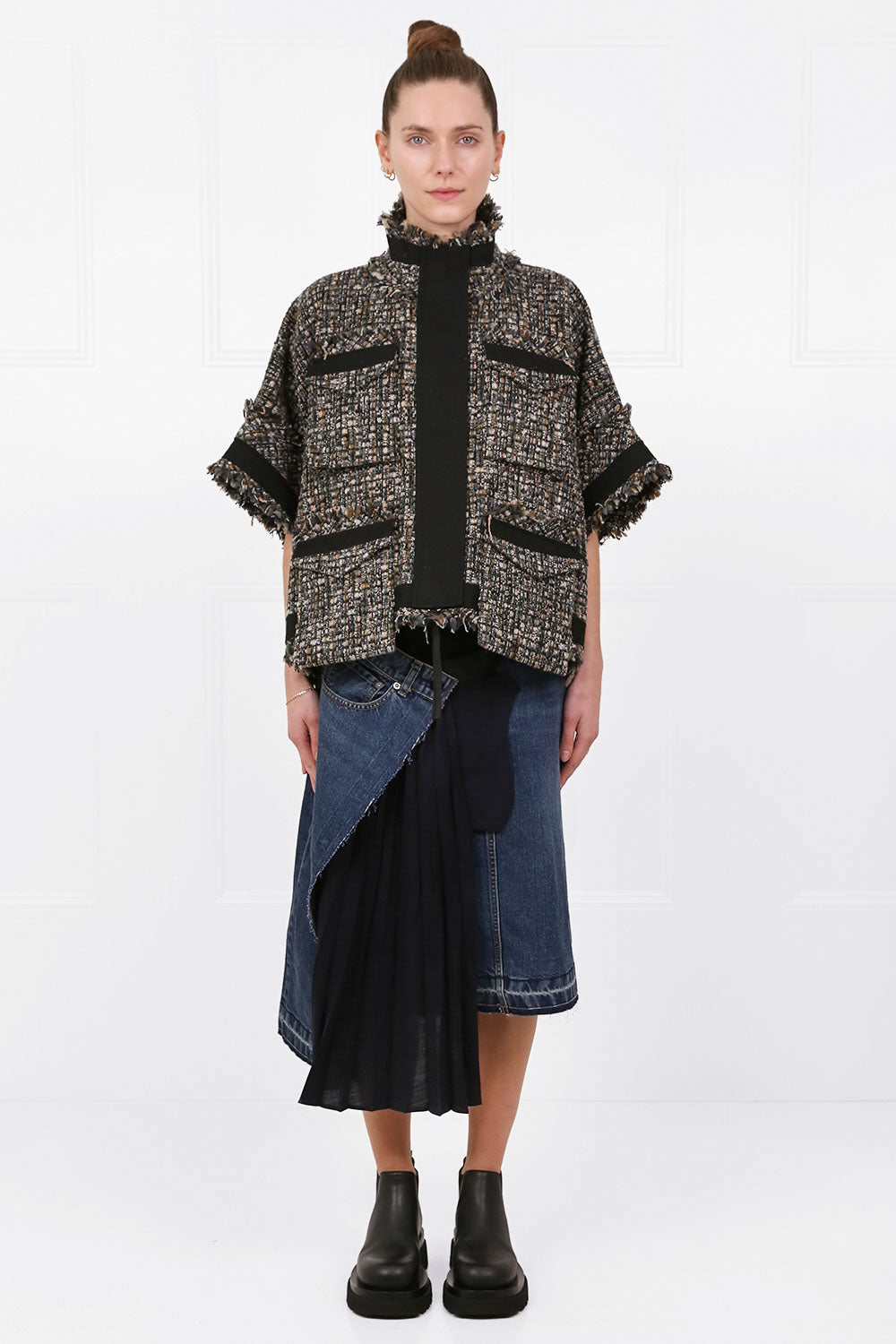 SACAI RTW TWEED OVERSIZED BLOUSE S/S KHAKI
