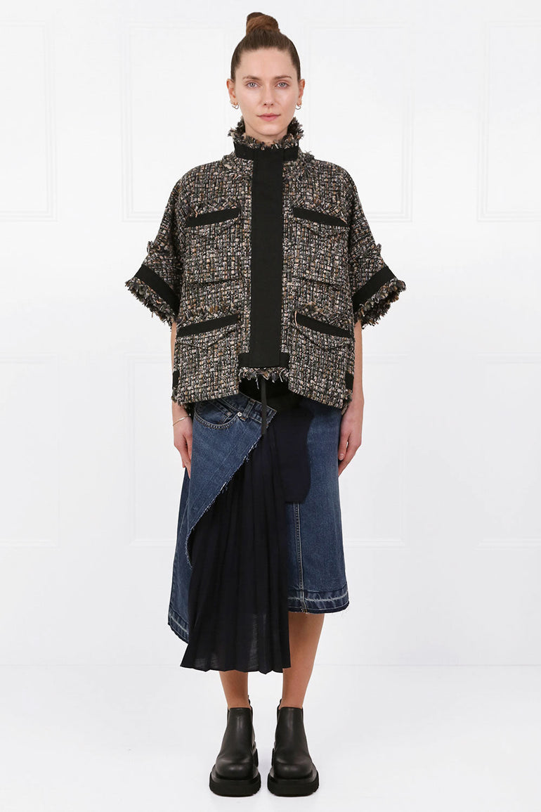 SACAI RTW TWEED OVERSIZED BLOUSE S/S KHAKI