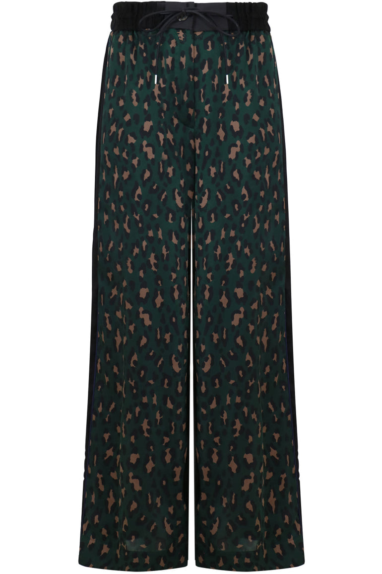 SACAI RTW WIDE LEG PANTS LEOPARD PRINT GREEN
