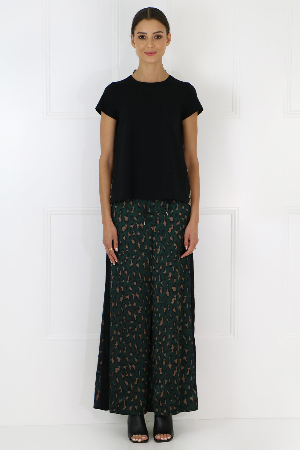 SACAI RTW WIDE LEG PANTS LEOPARD PRINT GREEN