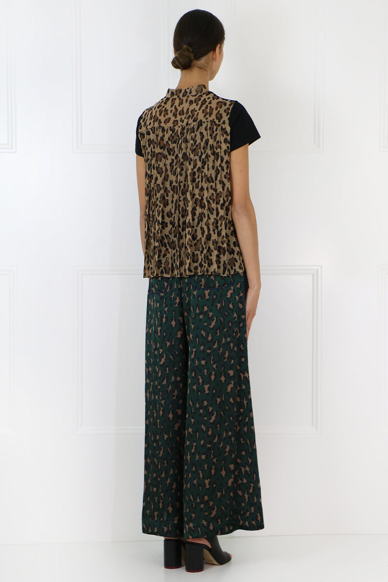 SACAI RTW WIDE LEG PANTS LEOPARD PRINT GREEN