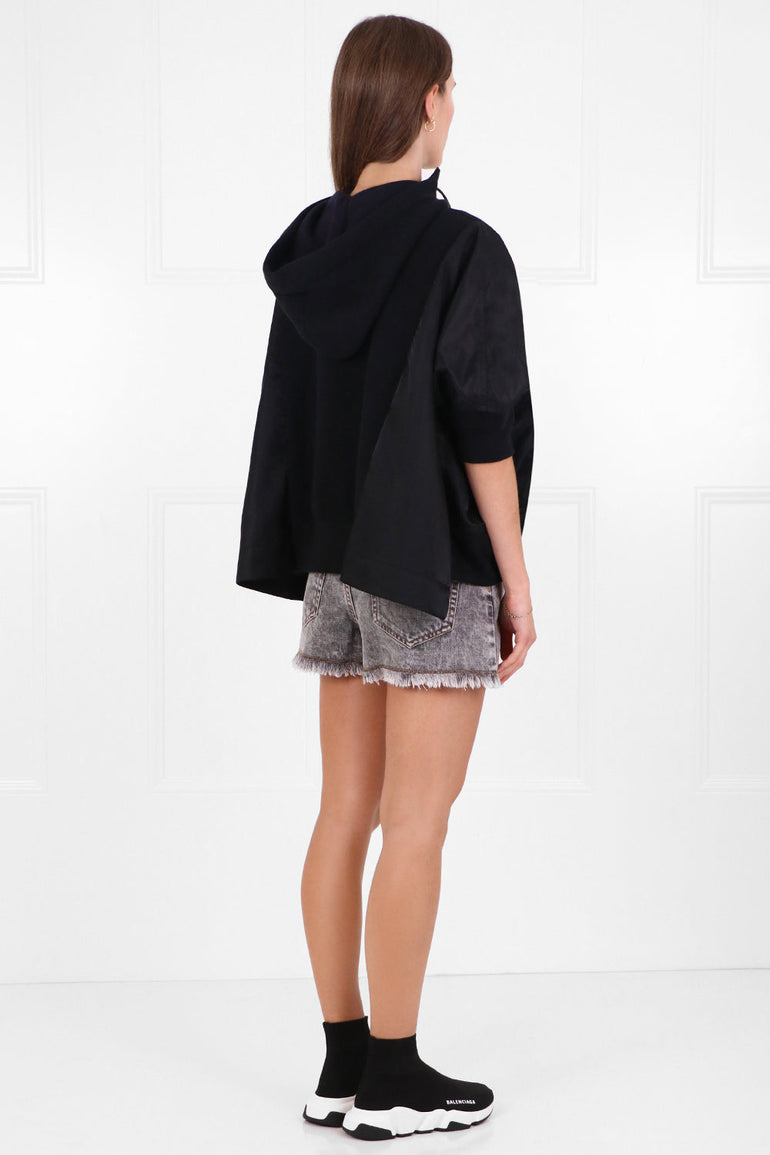 SACAI RTW ZIPPED HOODY S/S BLACK