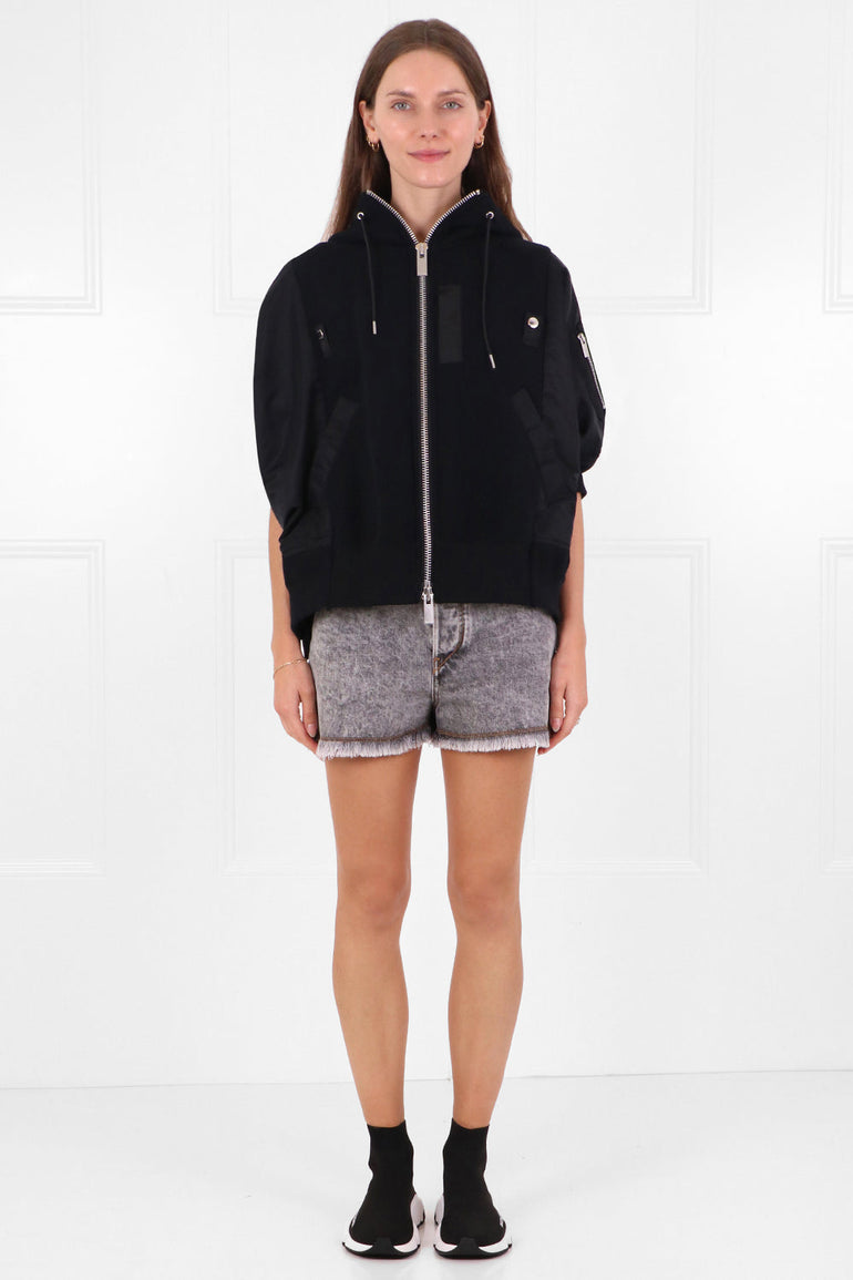 SACAI RTW ZIPPED HOODY S/S BLACK