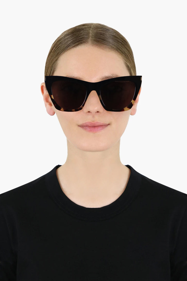 SAINT LAURENT ACCESSORIES BLACK KATE 214 CAT EYE SUNGLASSES BLACK AND YELLOW