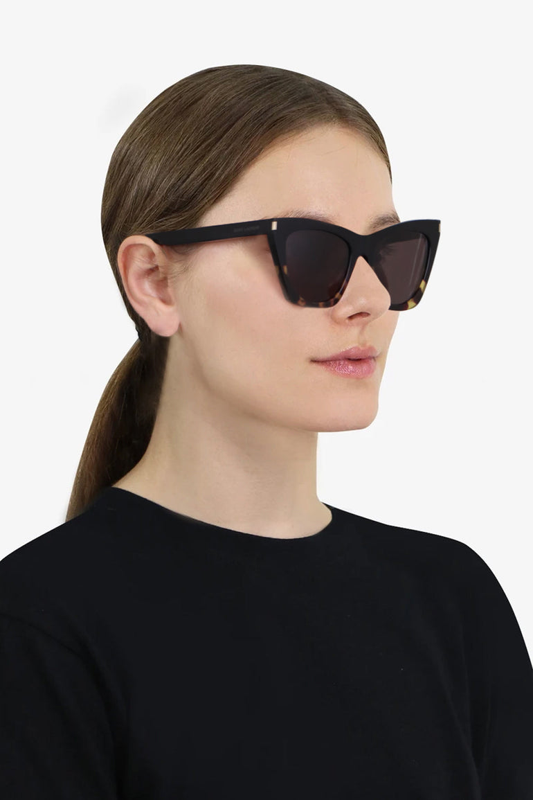 SAINT LAURENT ACCESSORIES BLACK KATE 214 CAT EYE SUNGLASSES BLACK AND YELLOW