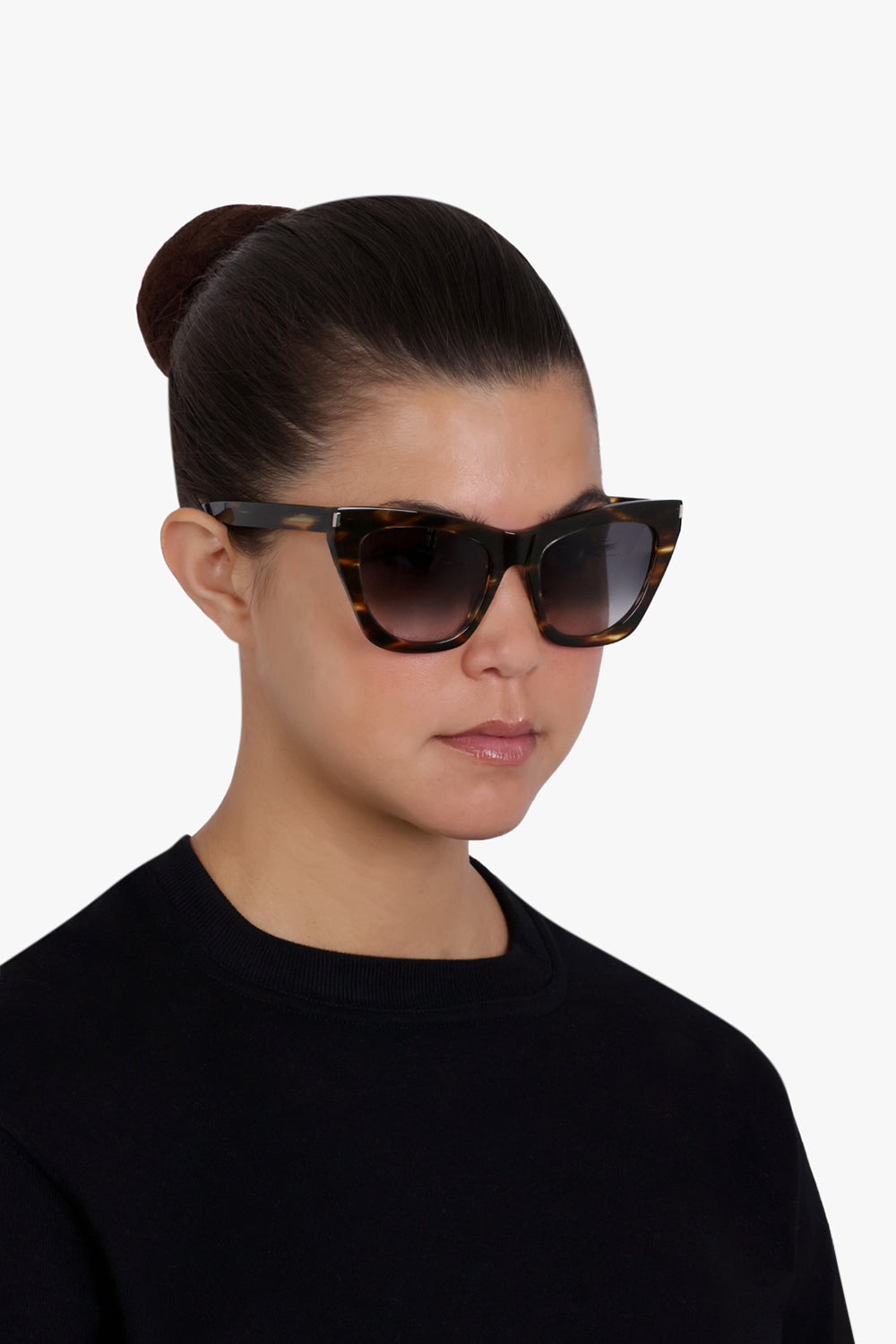 SAINT LAURENT ACCESSORIES Brown Kate 214 Sunglasses | Flamed Havana/Gradient Grey