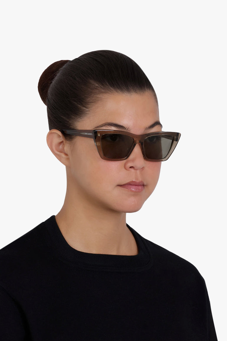 SAINT LAURENT ACCESSORIES Brown Mica 276 Sunglasses | Transparent Brown/Light Grey