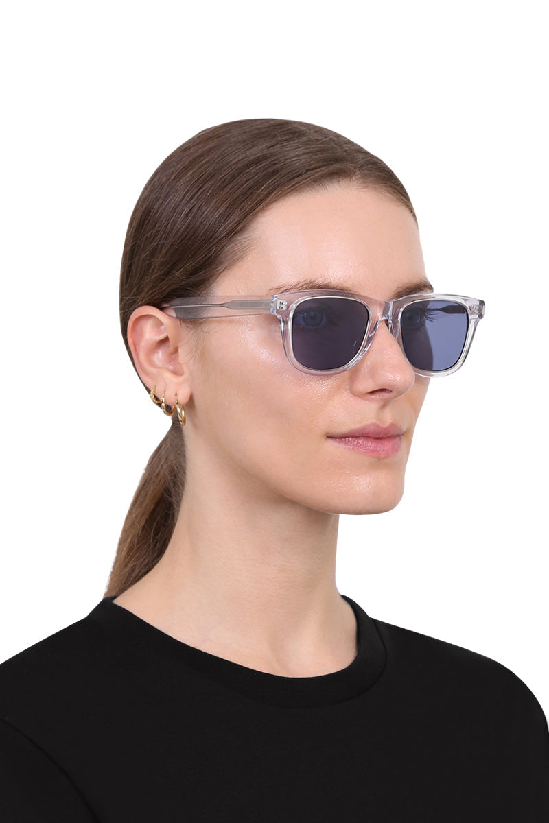 SAINT LAURENT ACCESSORIES BLUE RIM 51 SUNGLASSES | CRYSTAL SILVER BLUE