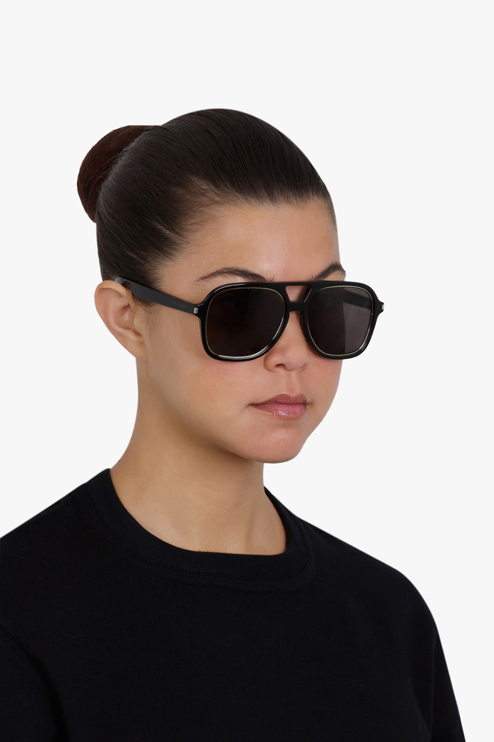 SAINT LAURENT ACCESSORIES Black Rim 602 Sunglasses | Black/Light Gold