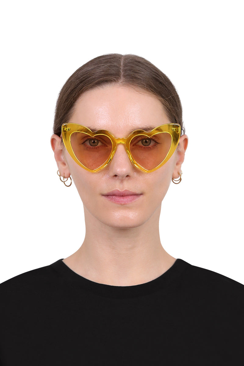 SAINT LAURENT ACCESSORIES MULTI SL 181 LOULOU HEART SUNGLASSES | PASTEL YELLOW LIGHT BROWN