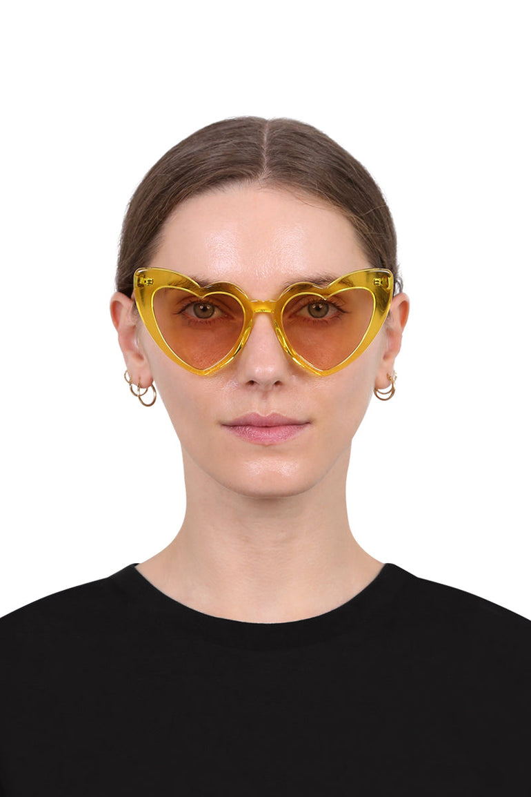 SAINT LAURENT ACCESSORIES MULTI SL 181 LOULOU HEART SUNGLASSES | PASTEL YELLOW LIGHT BROWN