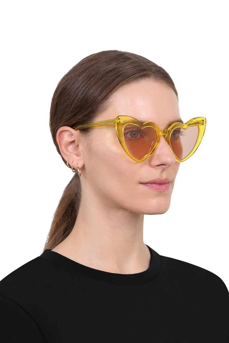 SAINT LAURENT ACCESSORIES MULTI SL 181 LOULOU HEART SUNGLASSES | PASTEL YELLOW LIGHT BROWN