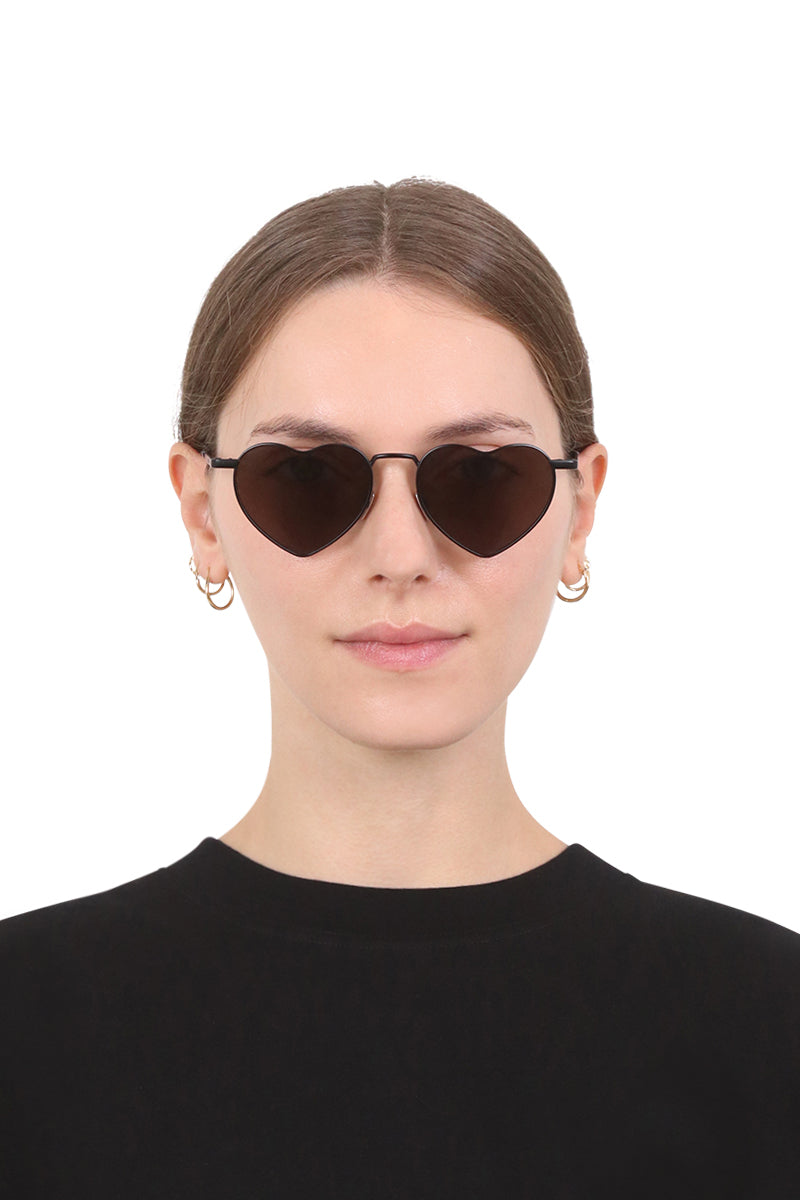 SAINT LAURENT ACCESSORIES BLACK SL 301 LOULOU GEOMETRIC METAL SUNGLASSES BLACK / BLACK