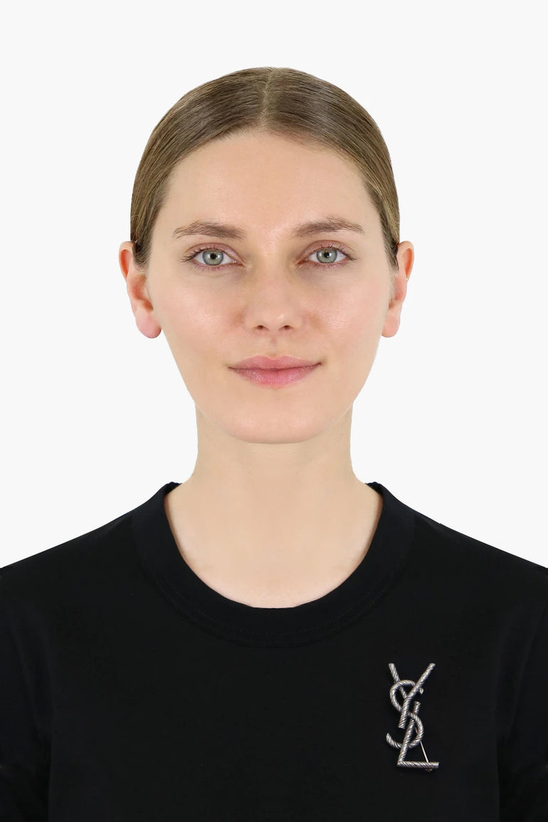 SAINT LAURENT ACCESSORIES SILVER YSL INTERLACED ROPE BROOCH SILVER