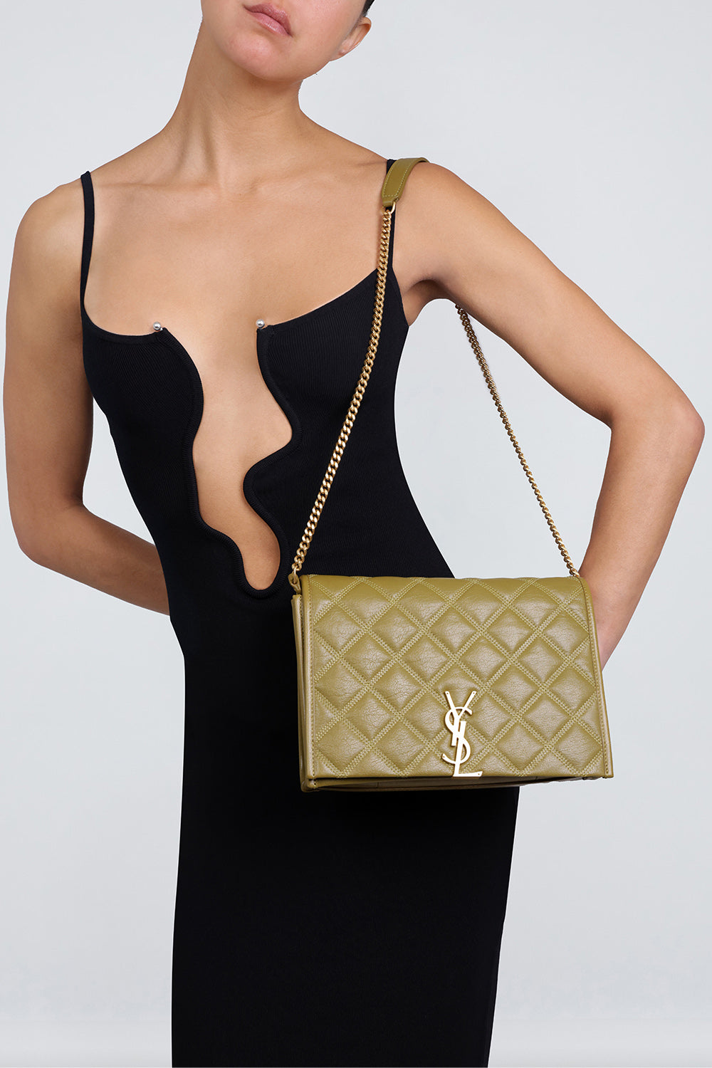 SAINT LAURENT BAGS GREEN BECKY CHAIN BAG OLIVE/GOLD