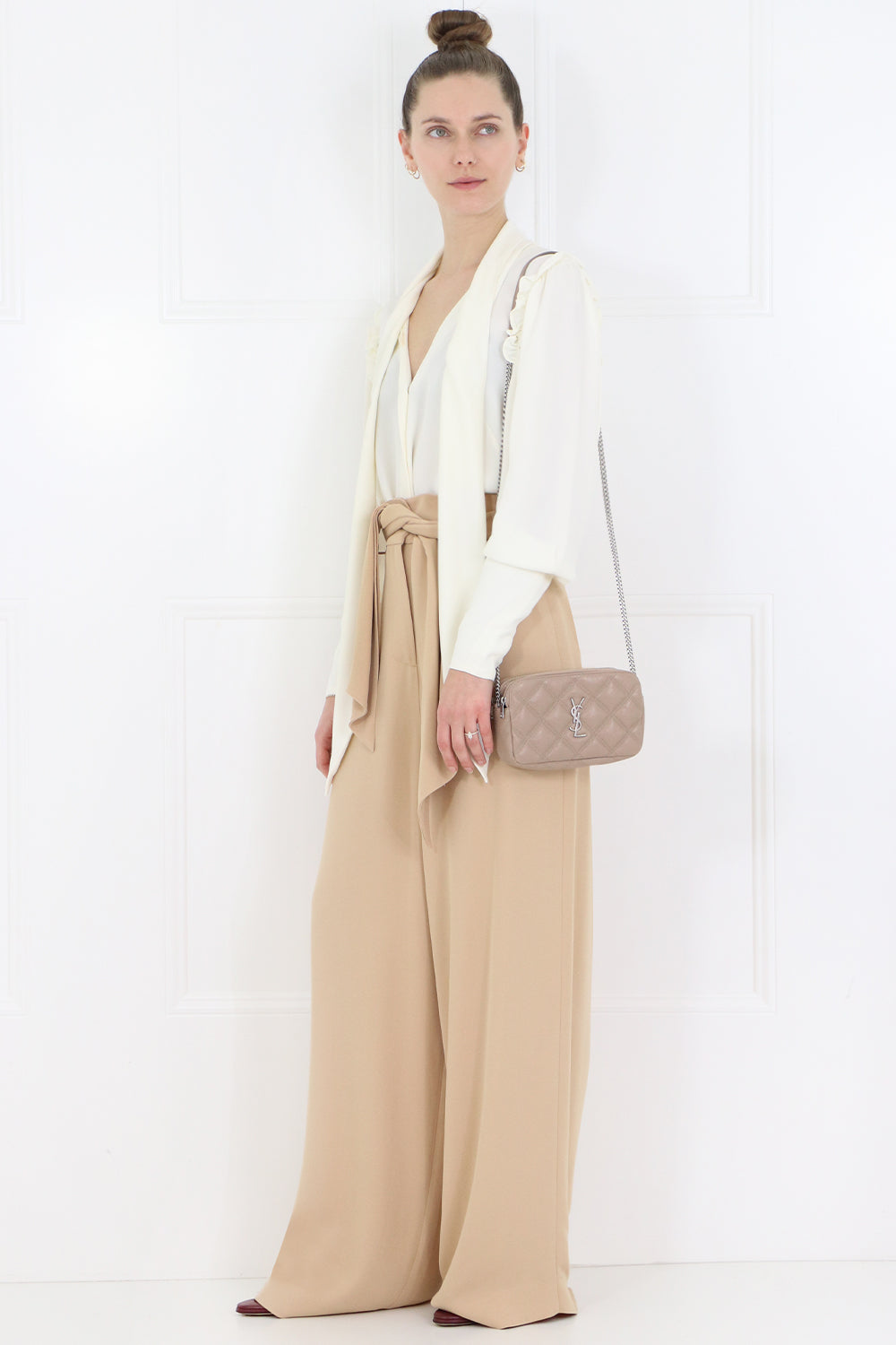 SAINT LAURENT BAGS GOLD BECKY DOUBLE ZIP CROSSBODY BAG GOLD SAND