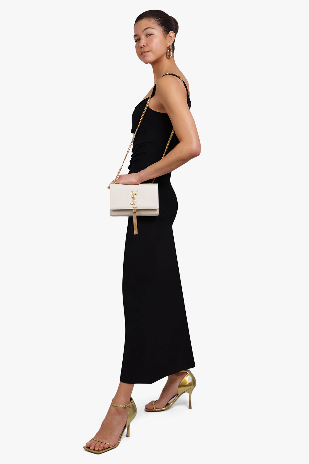 SAINT LAURENT BAGS MULTI KATE SMALL TASSEL BAG | CREMA SOFT/GOLD