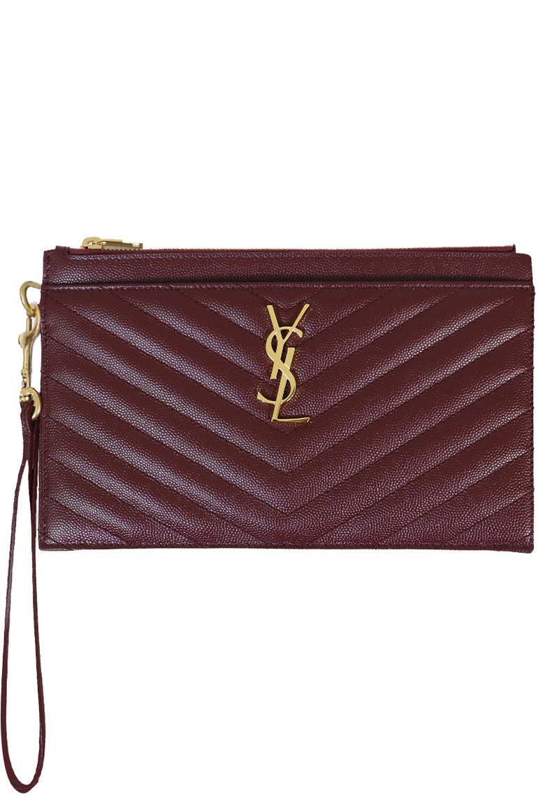 SAINT LAURENT BAGS GOLD LARGE MONOGRAMME BILL POUCH WRISTLET POUCH ROUGE LEGION/GOLD