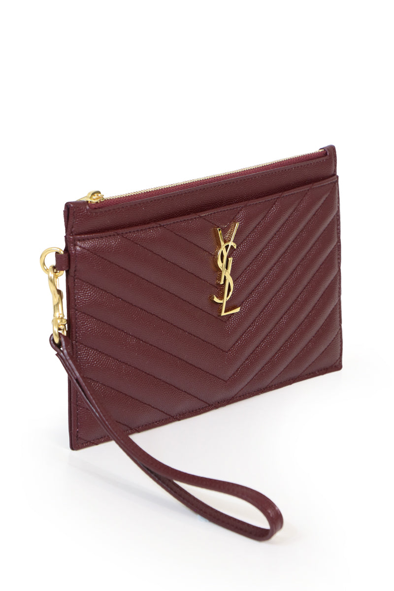SAINT LAURENT BAGS GOLD LARGE MONOGRAMME BILL POUCH WRISTLET POUCH ROUGE LEGION/GOLD