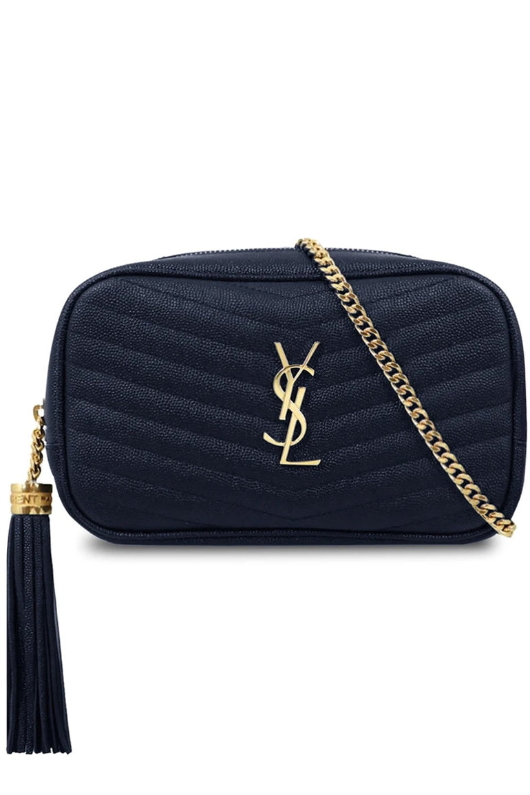SAINT LAURENT LOU MINI QUILTED CAMERA BAG DEEP MARINE/GOLD NEW