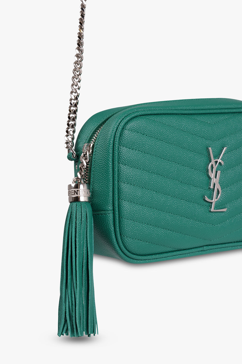 SAINT LAURENT BAGS MULTI LOU MINI QUILTED CAMERA BAG | GREEN FIELD/SILVER