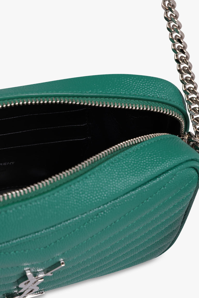 SAINT LAURENT LOU MINI QUILTED CAMERA BAG GREEN FIELD SILVER