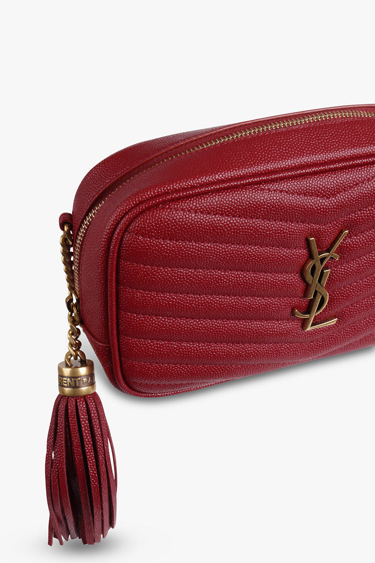 SAINT LAURENT BAGS RED LOU MINI QUILTED CAMERA BAG | OPYUM RED/GOLD