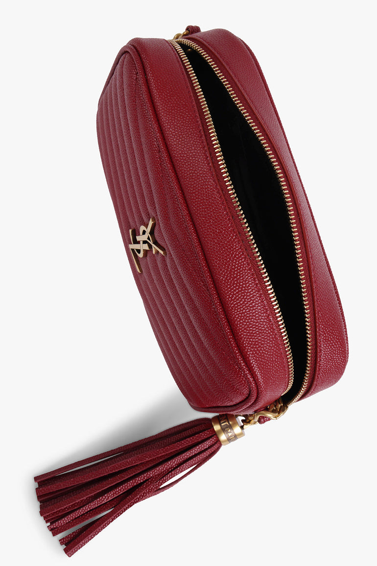 SAINT LAURENT BAGS RED LOU MINI QUILTED CAMERA BAG | OPYUM RED/GOLD